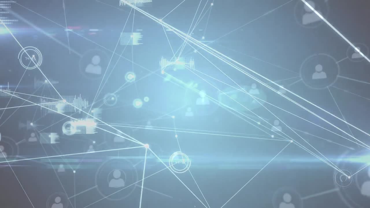 青い背景のアイコンとデータ処理で接続のネットワークのアニメーション