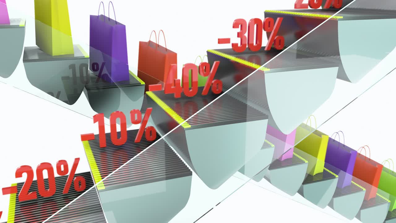 쇼핑 센터와 할인 및 휴일 판매의 상징으로 움직이는 에스컬레이터