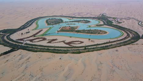 heart lake dubai - aerial view love lake dubai in the al qudra oasis in dubai, uae