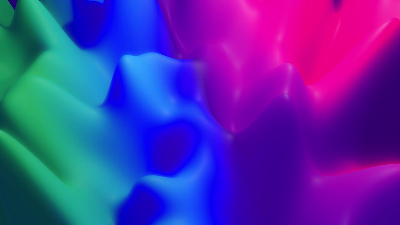 las colinas o picos cambian suavemente en ciclo. 4k abstracto en bucle fantástico fondo con gradiente de color líquido y material de brillo interno. fantástico paisaje cambiante. hermosas transiciones de color