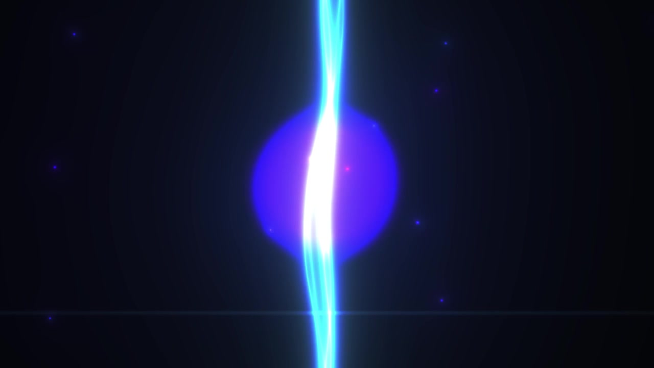 Abstrakte Animation eines leuchtenden blauen und lila Energiestrahls