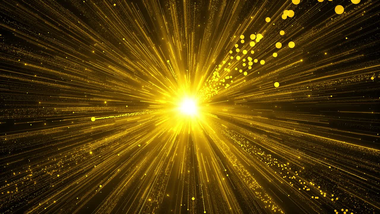 金色の粒子が輝く星の粉塵、ボケ味、キラキラしたアワード、粉塵の抽象的な背景の未来的な画像
