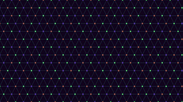Patterned grid with colored dots forming a diamond shape