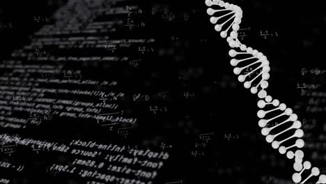 animation of data processing and dna strand on black background