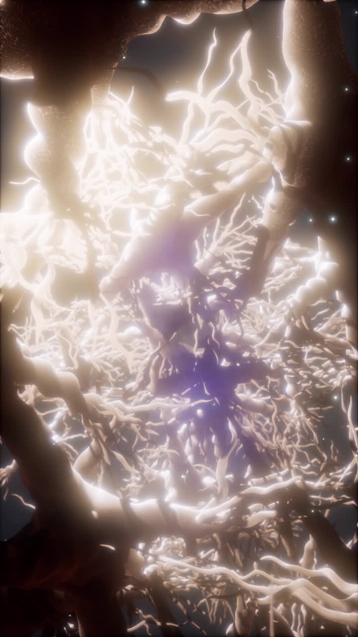 vista microscópica de una red neuronal: neuronas y conexiones brillantes