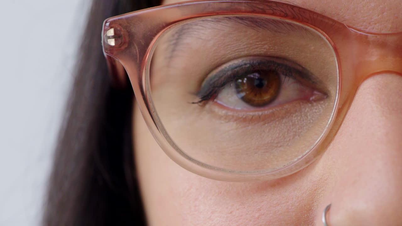 Woman watching or gazing with trendy optometry