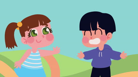 niños pareja feliz personajes de animación