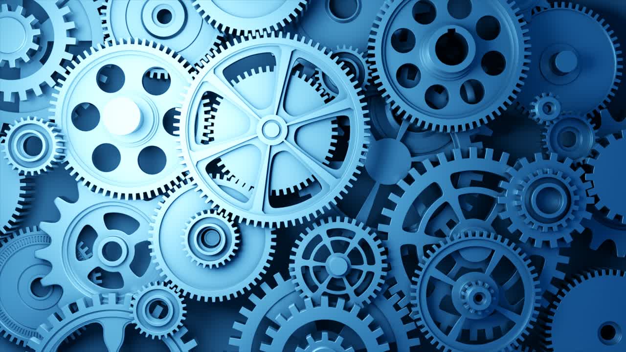video de fondo industrial con engranajes. animación en 3d.