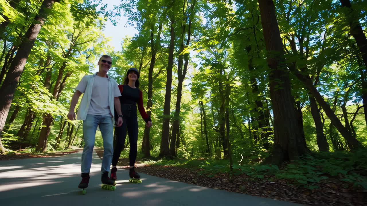 Couple Roller Skating in a Forest