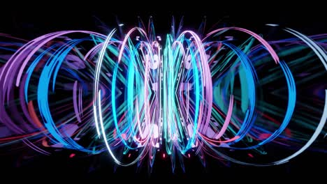 Light stripes moving fast over dark background