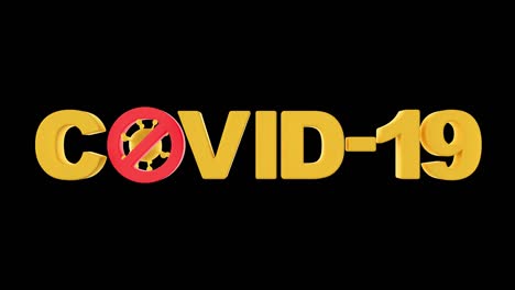 diseño de texto covid-19 con bucle alfa para detener la propagación del concepto de virus, renderización 3d