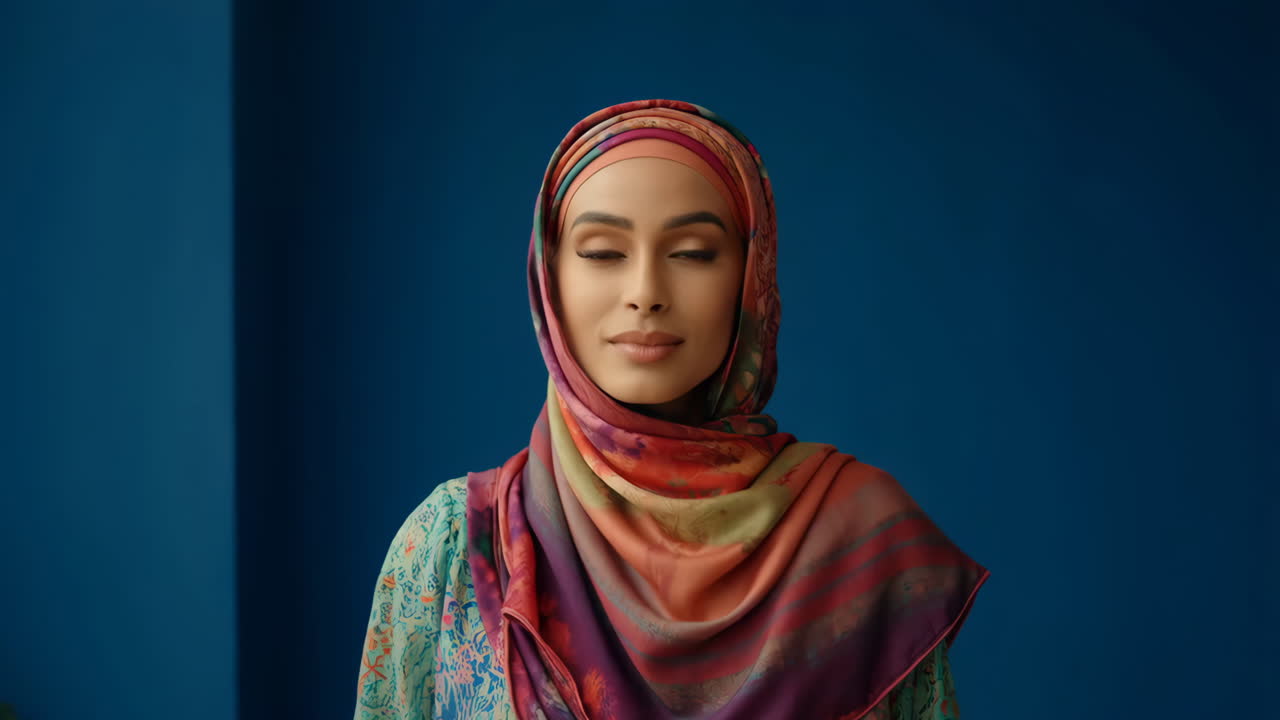 Portrait of a Young Woman in a Colorful Hijab