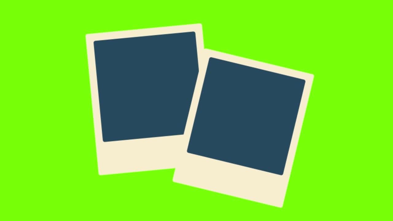 녹색 화면에 있는 폴라로이드의 2d 애니메이션