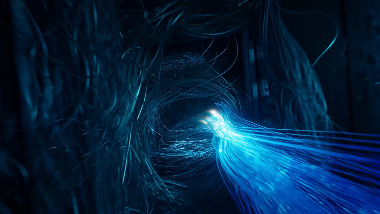 Abstrakt digitalt dataflow gennem fiberoptisk netværk