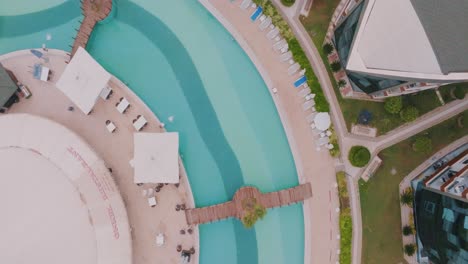 aerial view of a beautiful resort complex with swimming pool and restaurant