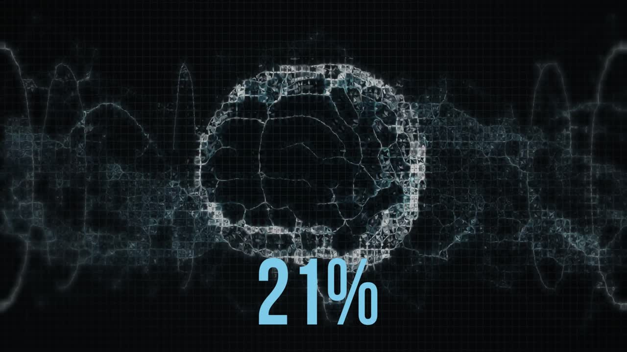 검은 바탕에 있는 인간의 뇌와 dna 가닥 위에서 성장하는 비율의 애니메이션