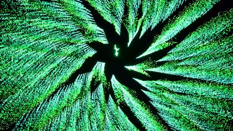 Visual-effects,-VFX,-green-particle-flower-on-black-background-3D-animation