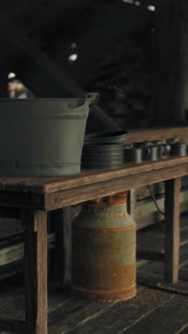 rustic farmhouse decor with metal bucket and milk can