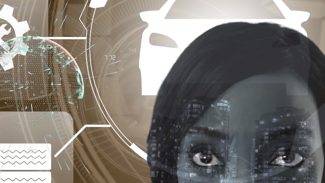 사업가 여성에 대한 범위 스캐닝 및 데이터 처리 애니메이션