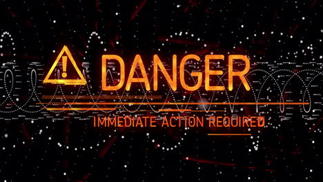 immediate action required text with danger warning over digital animation background