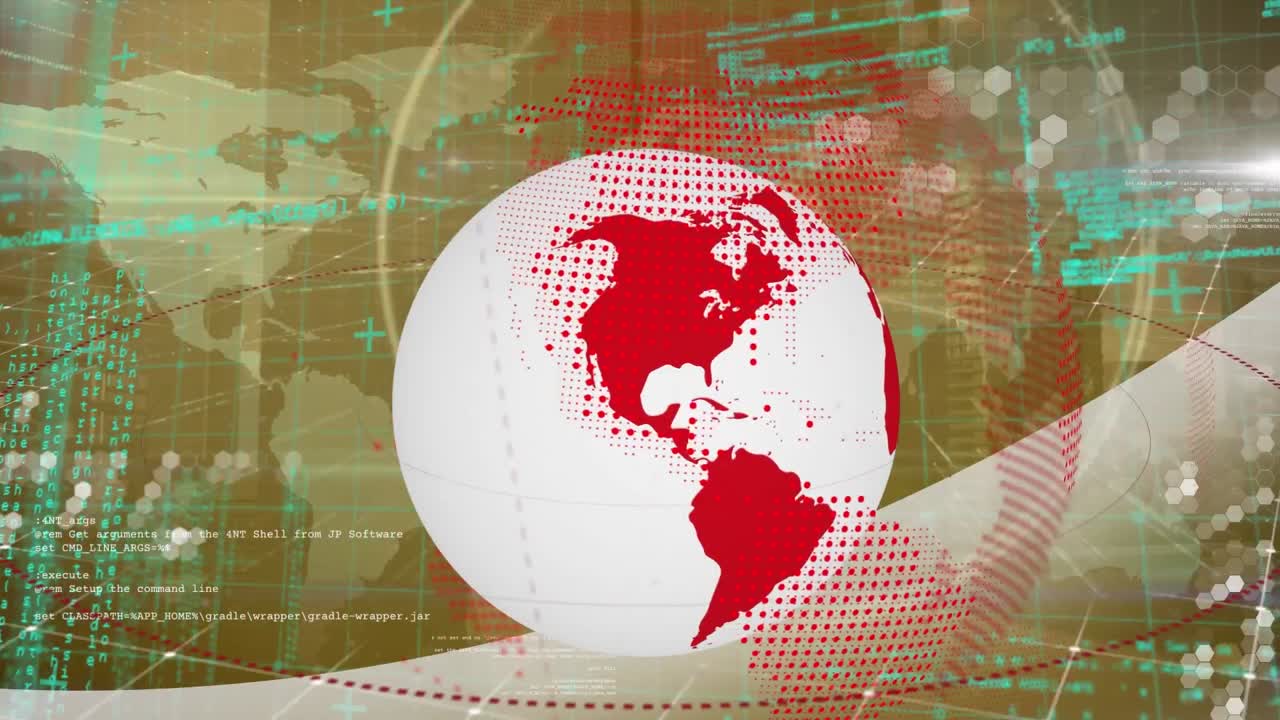 animación del procesamiento de datos financieros y mapa del globo sobre el mundo.