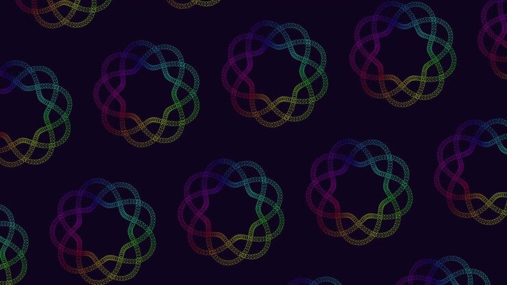Un modello circolare vivido e intricato in una formazione a spirale su uno sfondo scuro è visivamente sorprendente. I colori audaci si sovrappongono creando un design ipnotico e ripetitivo.