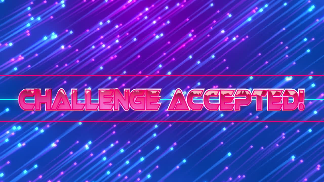 Neon lights creating Challenge Accepted animation over diagonal glowing lines
