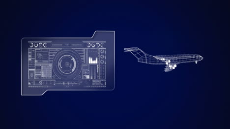 animation of 3d airplane drawing with scope scanning and data processing