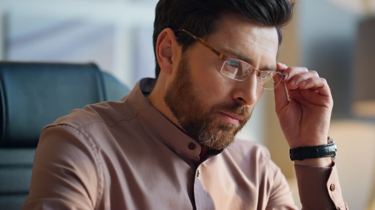 Bearded manager busy office work sitting desk closeup. Businessman typing laptop
