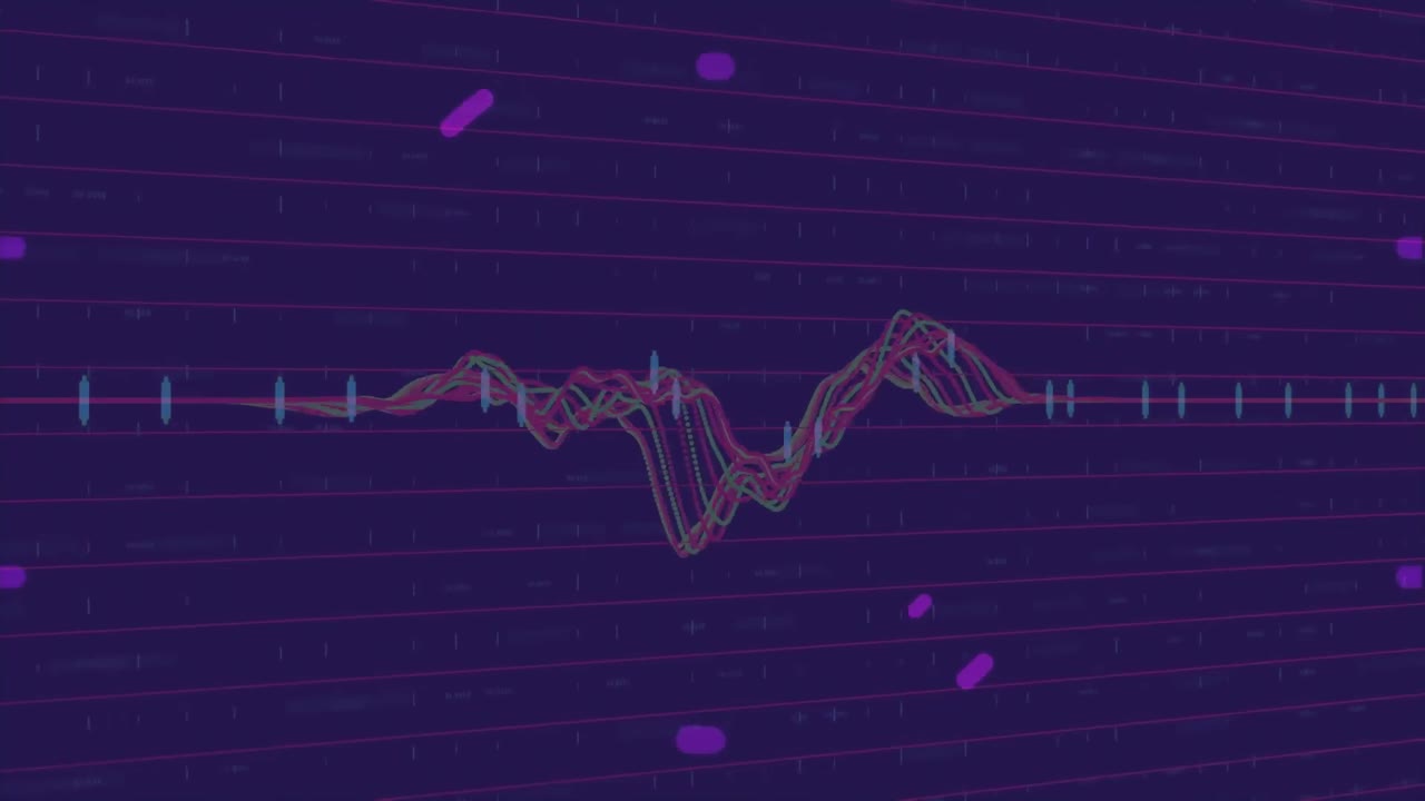 Animation of financial data processing over digital screen