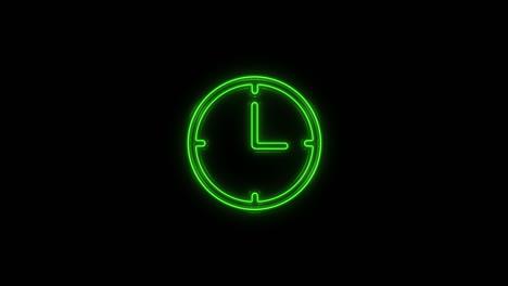 glowing neon line clock icon isolated on black background. time symbol. 4k