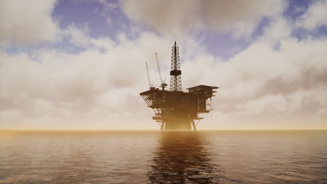Offshore Jack Up Rig in The Middle of The Sea at Sunset Time