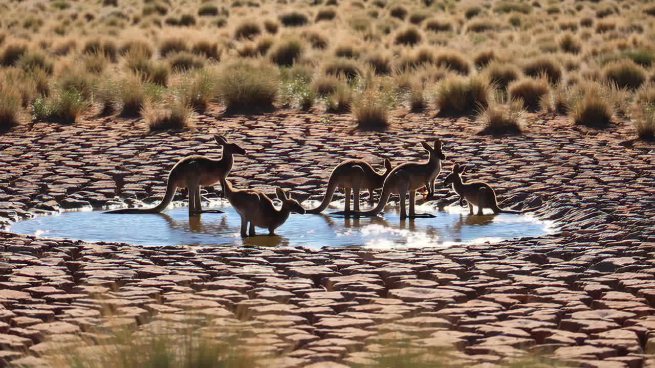 Kangaroos at a Waterhole in the Australian Outback