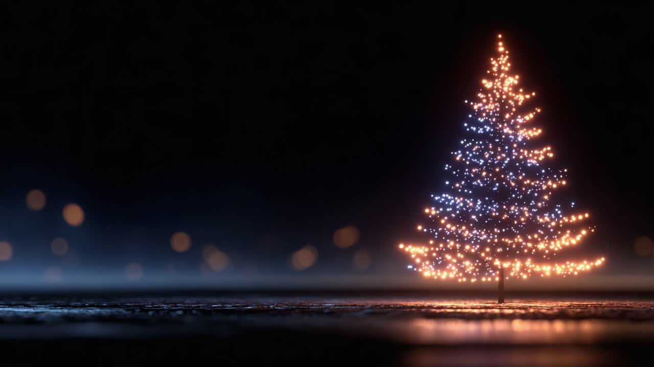 A Beautifully Illuminated Christmas Tree Twinkling in the Darkness, Creating a Magical and Festive Atmosphere Perfect for the Holiday Season