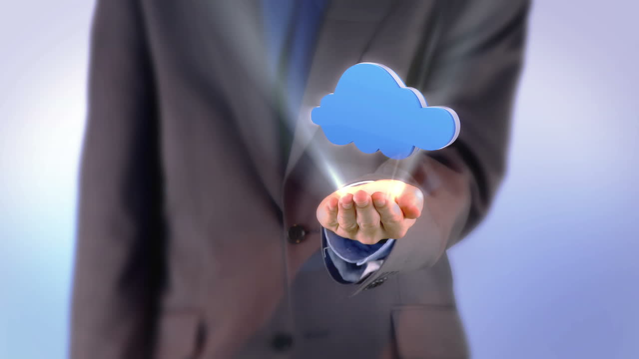 클라우드 컴퓨팅 그래픽을 소개하는 사업가