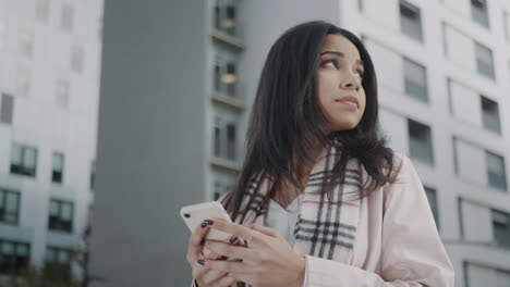 Businesswoman-texting-on-mobile-phone.-Displeased-female-manager-waiting-outside