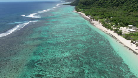 Lalomanu-Beach-Mit-Türkisfarbenem-Wasser-Auf-Der-Insel-Samoa---Luftdrohnenaufnahme