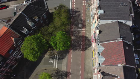 aerial view of a european town center with street and buildings