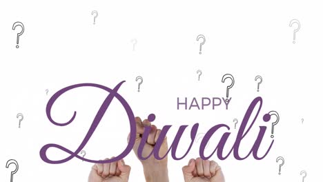 Animation-of-happy-diwali-text-over-question-marks