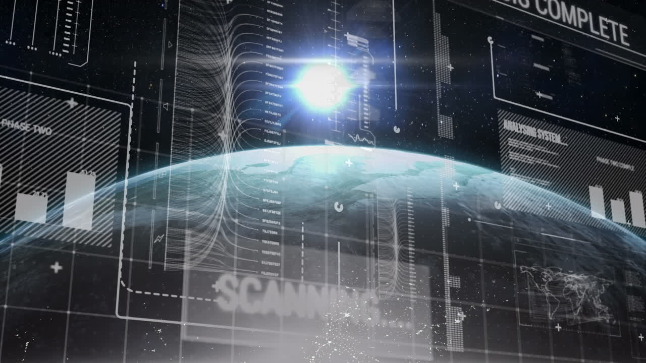 검은 바탕에 전 세계에 대한 데이터 처리의 애니메이션