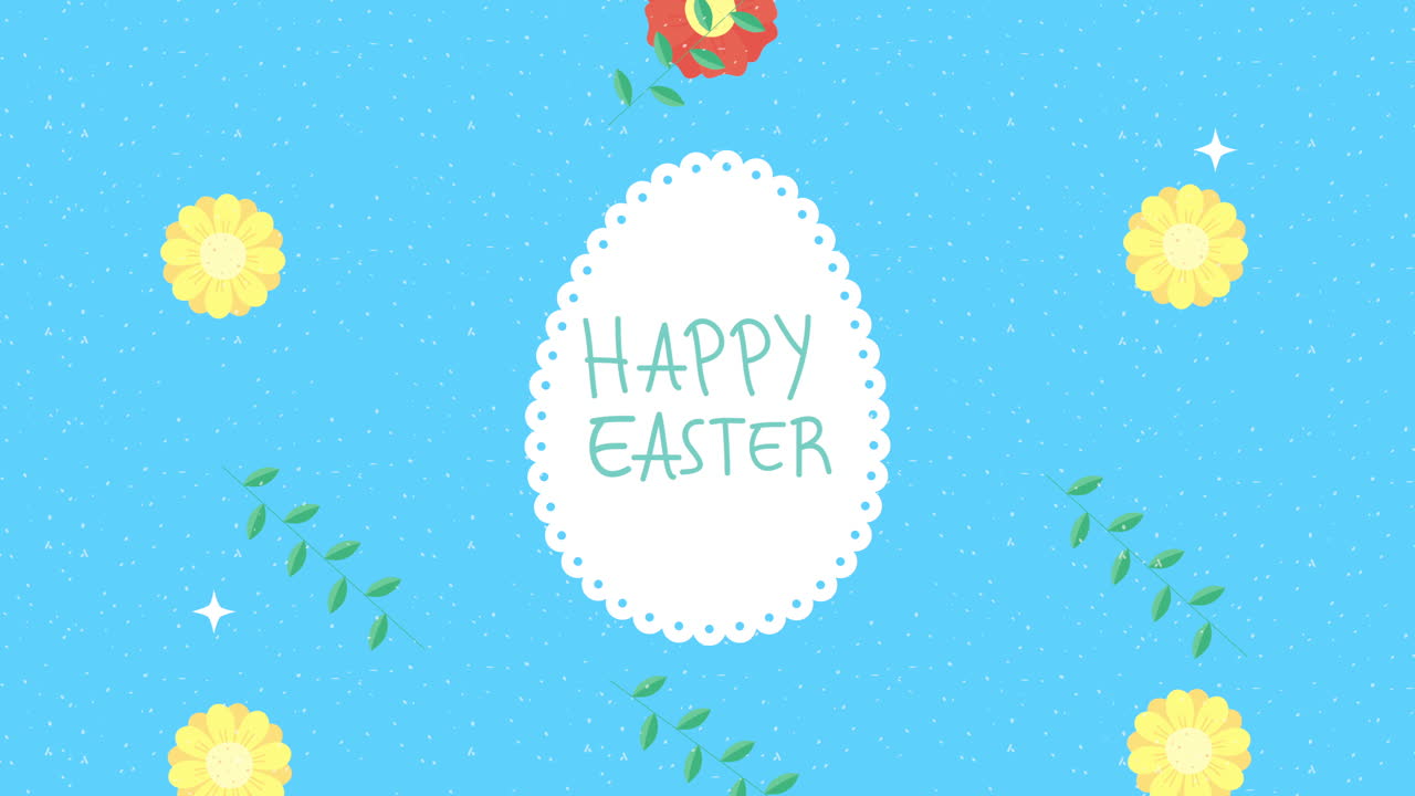 달 프레임 과 꽃 을 가진 행복 한 부활절 애니메이션 카드