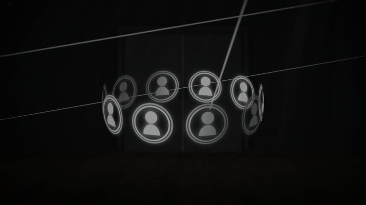 Animation of network of connections with people icons on black background