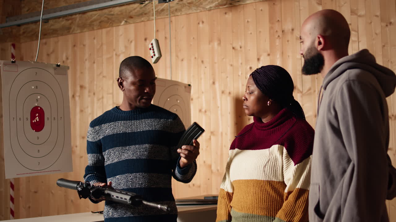 사격장 안전관 은 소총 을 안전 하게 재충전 하는 방법 을 보여 준다