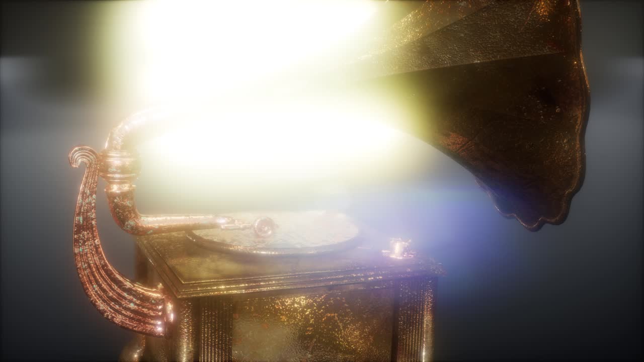 gramófono vintage en la oscuridad con frairs. tecnología retro.