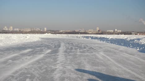 go-karting on an ice track in winter