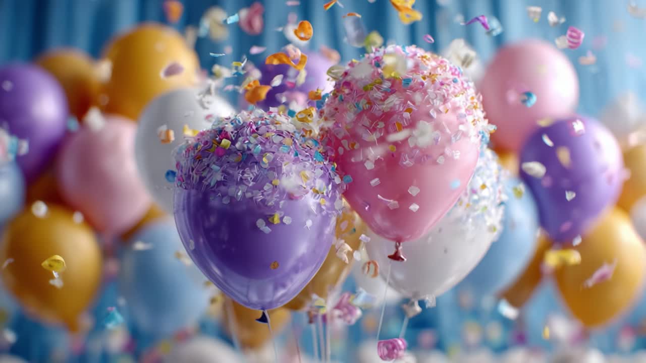 Vibrant Celebration with Colorful Balloons and Festive Confetti, Creating a Joyful Atmosphere for Parties or Special Events