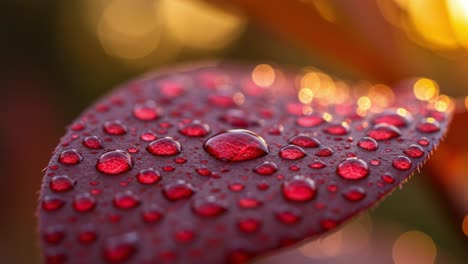 Close-Up of a Leaf Covered in Water Droplets with Soft Bokeh Background, Capturing the Beauty of Nature and the Intricate Details of the Surface Texture