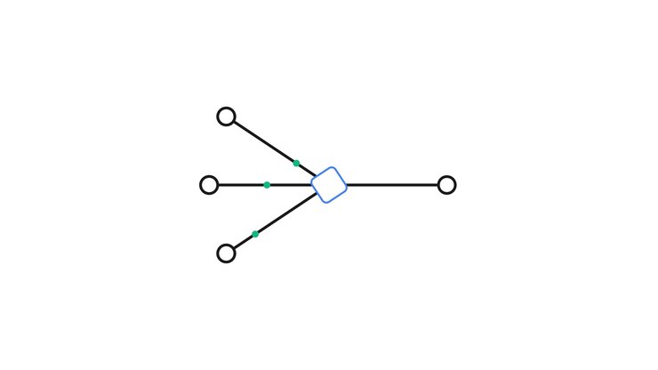 Diagramma di rete animato che mostra il flusso di dati e la connessione