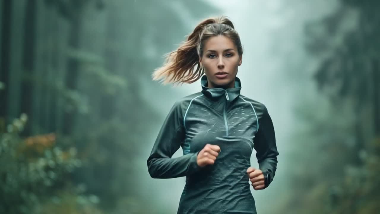 Woman running in forest