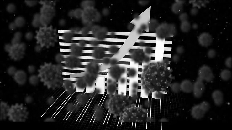 Animation of virus cell over screen with statistic graph